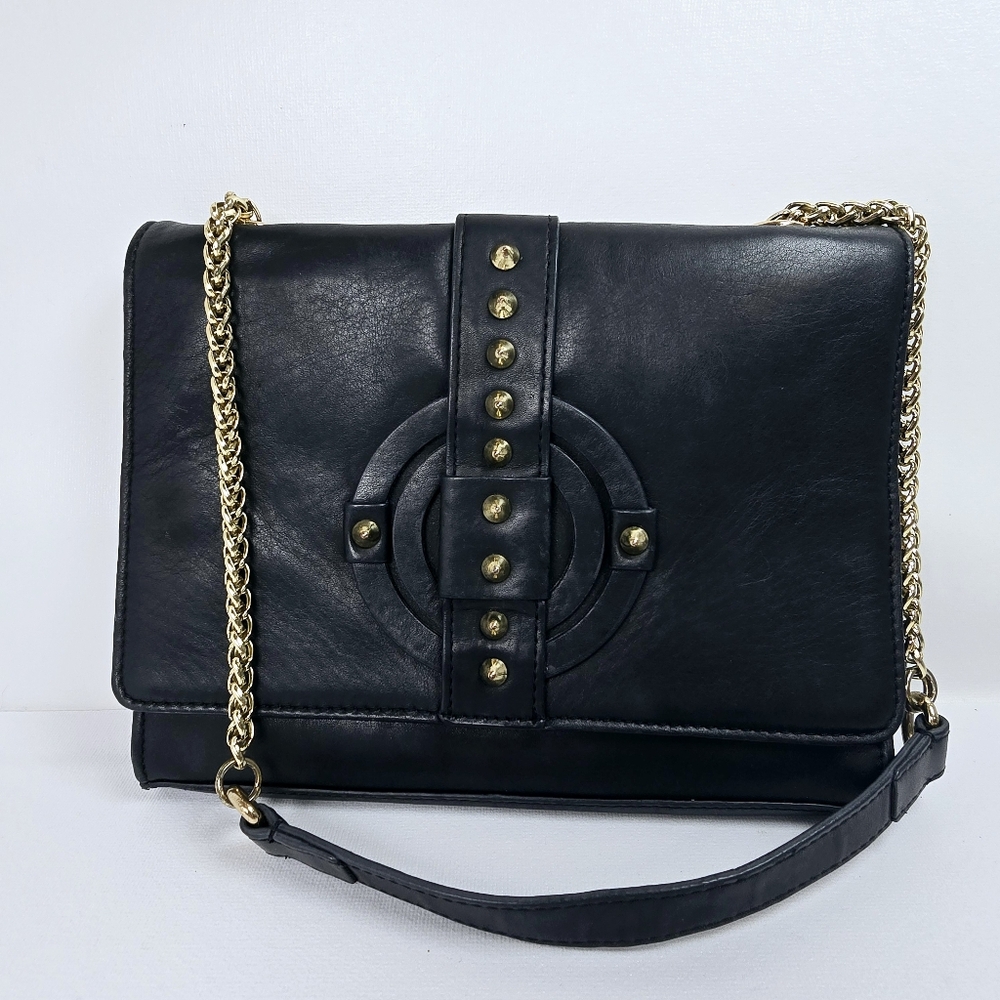 Vince Camuto Black Leather Shoulder bag purse with chain/leather strap
